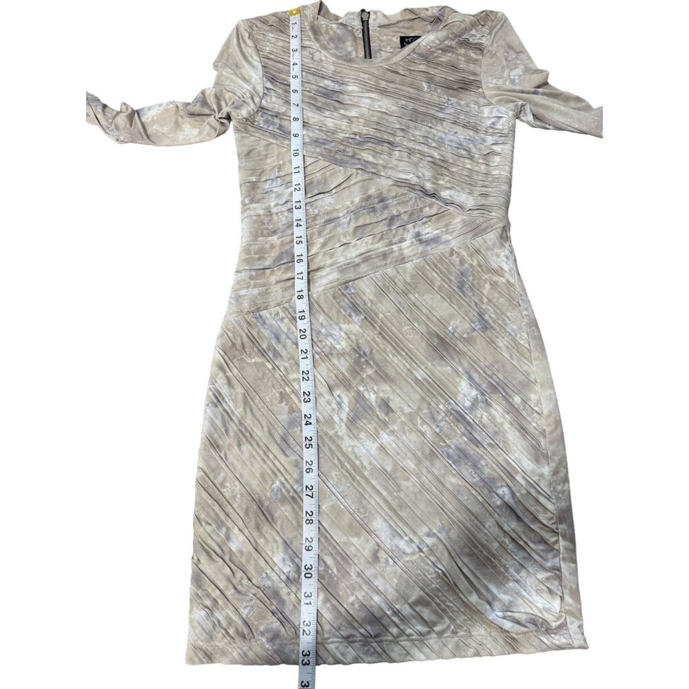 Torn by Ronny Kobo Womens Size S Dress Pleated Patterned Long Sleeve Gray Beige - Picture 6 of 8